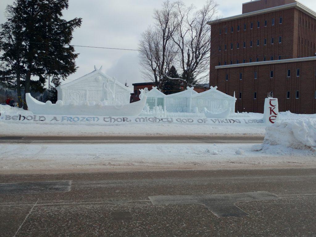 Pictured+above+is+the+winning+snow+and+ice+sculpture+for+the+month-long+competition+by+Tau+Kappa+Epsilon+including+a+traditional+viking+longboat+and+Thor.