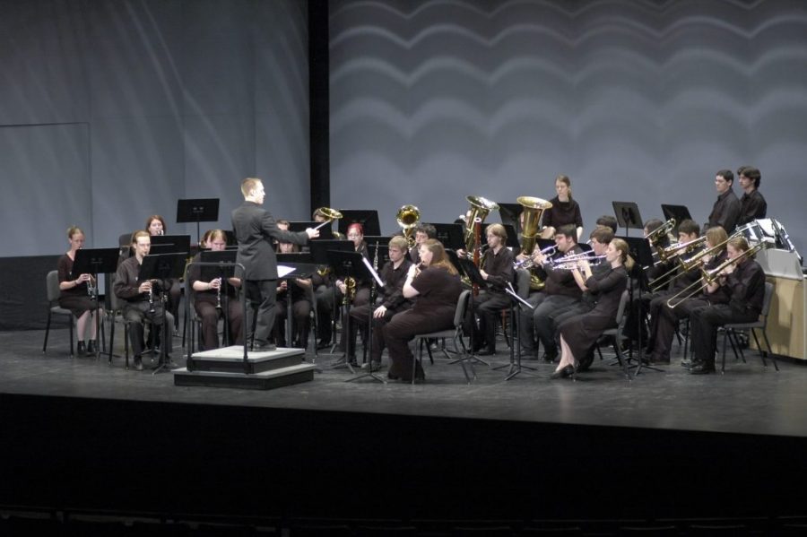 The Superior Wind Symphony, who will be performing a COVID-friendly concert this Saturday, is shown here performing in the Rozsa Center in a previous year. 