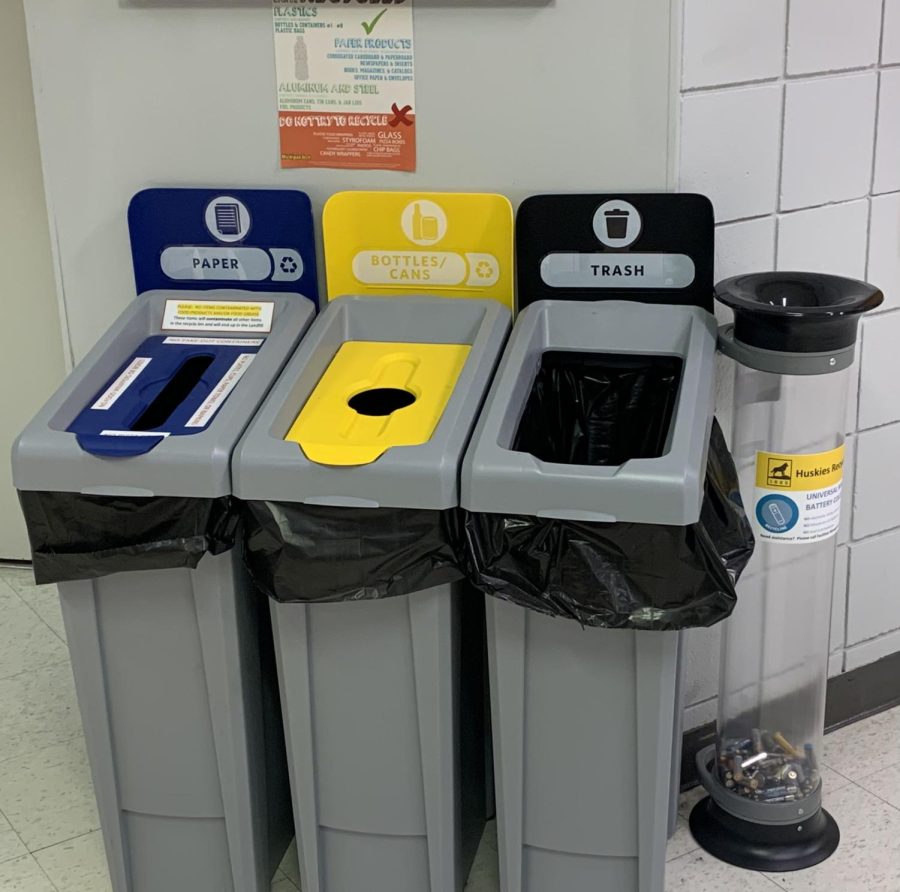 Recycling bin outside the USG office in the MUB. 