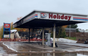 The LAnse Holiday gas station after the crash. Photo credit Thomas Draper.
