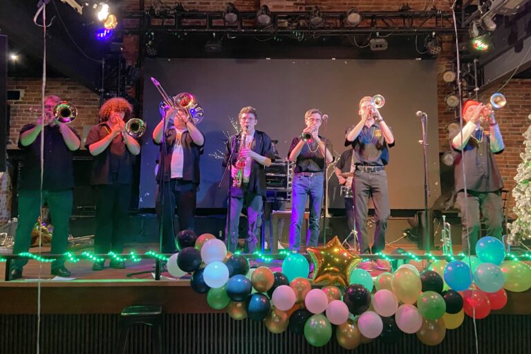 Jazz band plays at Mardi Gras event